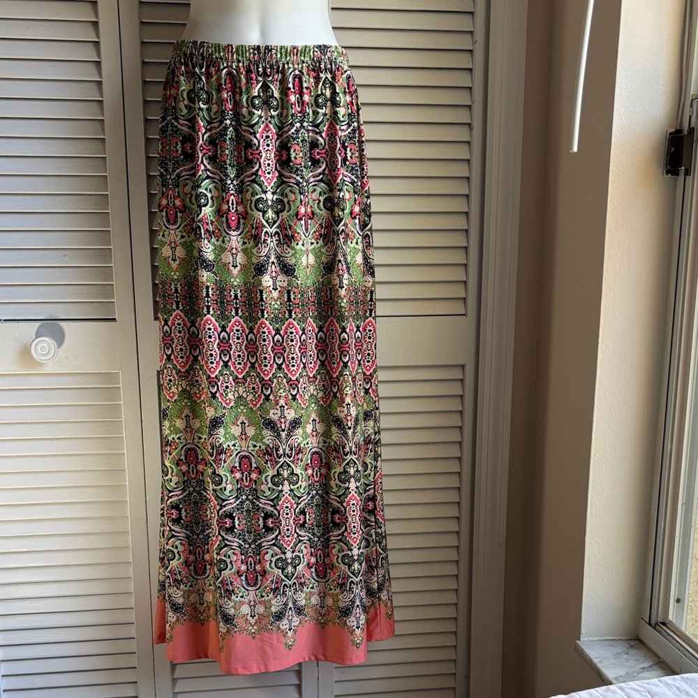 Y2K Sunny Leigh Womens green/coral Elast Waist Pull On Skirt sz 1x  NWOT